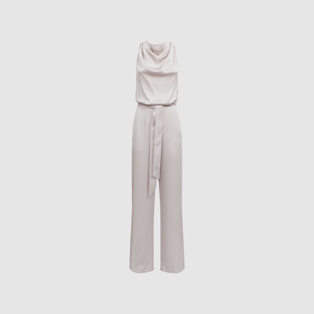 Reiss Rose Sleeveless Cowl Neck Jumpsuit Size 8 Neutral/Light Gray NWT - Picture 16 of 16